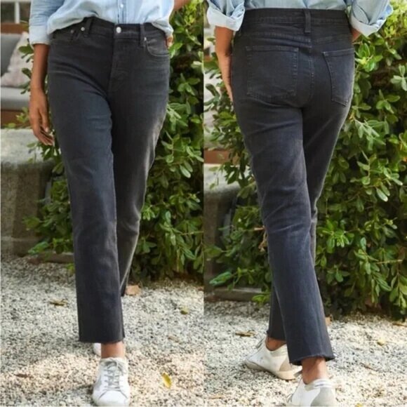 Frank & Eileen Straight Leg Cork Jeans in Washed Black Fray Hem Size 26